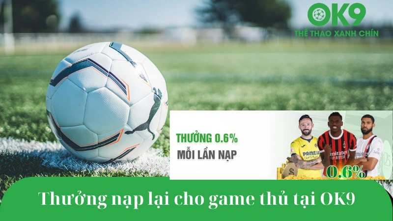 Người chơi nhận khuyến mãi OK9 nạp lại 0,6 % mỗi lần nạp