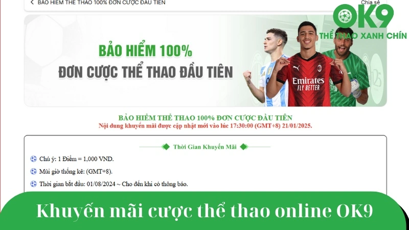 Ưu đãi hấp dẫn dành cho người chơi cá cược thể thao OK9