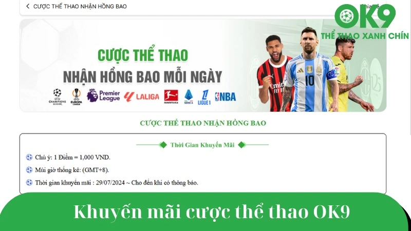 Ưu đãi khuyến mãi dành cho cược thể thao OK9
